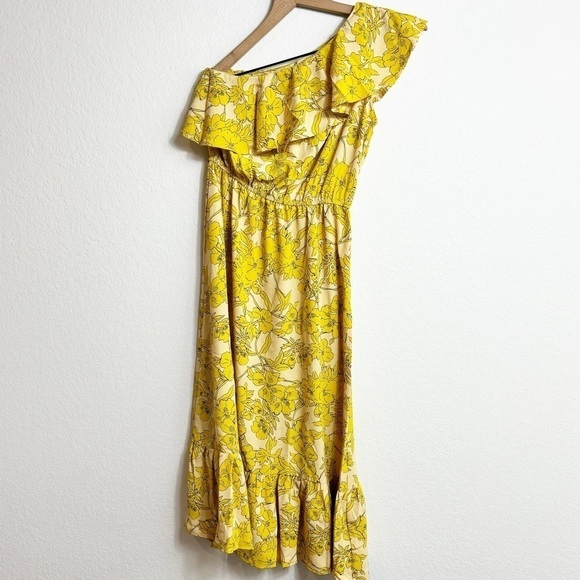CUPSHE YELLOW FLORAL PRINT ONE  SHOULDER WOMEN SUMMER DRESS SIZE XS BRAND NEW - Picture 8 of 11